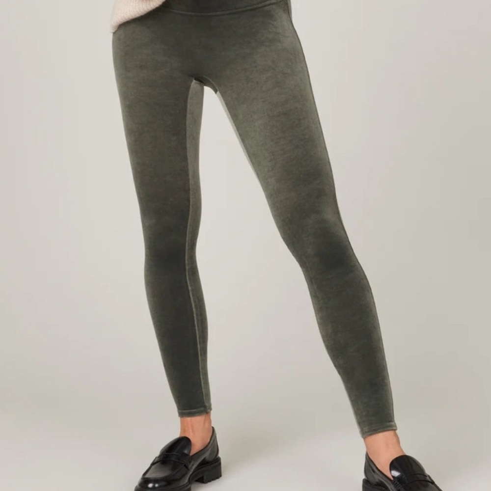 SPANX Shimmering Olive Velvet Leggings